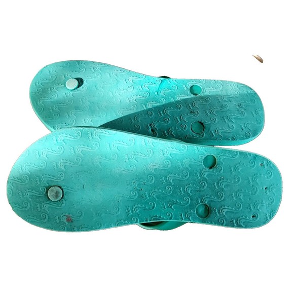 Miss Trish Splash Fish Flip Flops US Size 7 Embellished Green - Picture 6 of 7